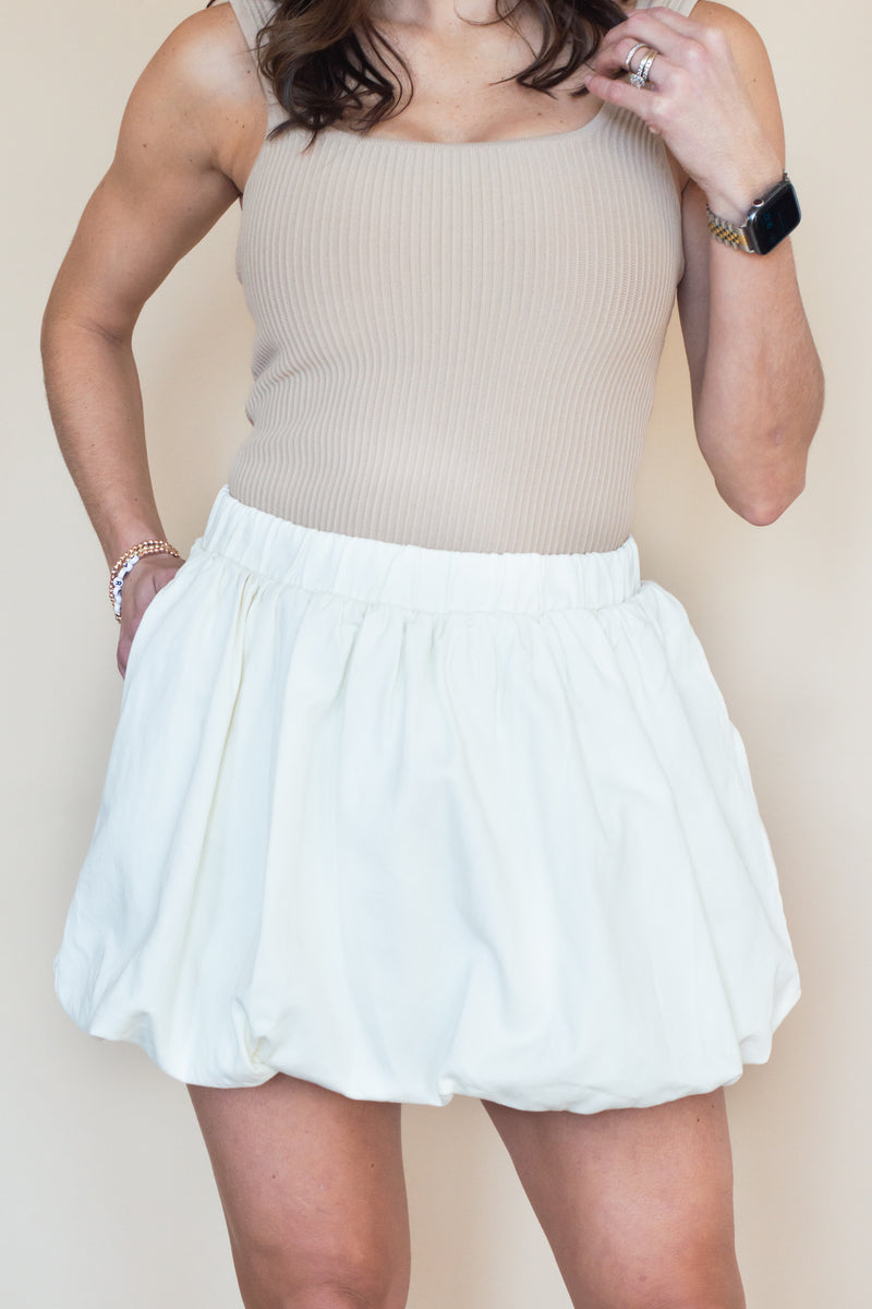 Twist and Puff Mini Bubble Skirt- Cream – Millie B.